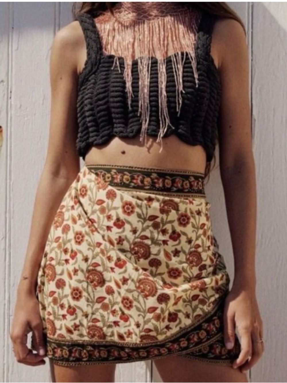 Zara Floral Mini Skirt in Cream, Rust & Green